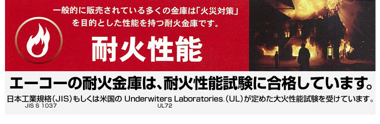 エーコー 耐火金庫は耐火性能試験に合格しています