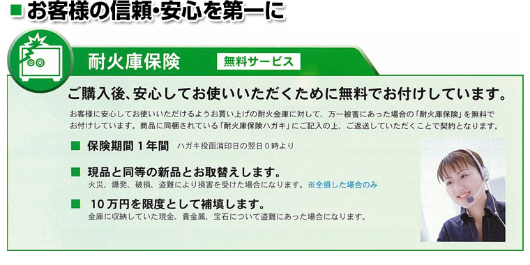 エーコー 耐火金庫には耐火庫保険は付いています