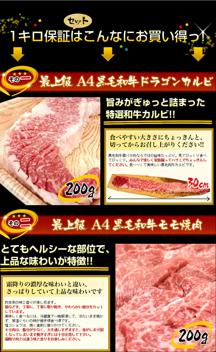黒毛和牛のセット!1kg保証焼肉福袋