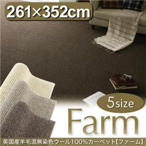 英国産羊毛混無染色ウール100%カーペット 【Farm】 ファーム ブラウン 江戸間6帖サイズ・261×352cm(354477)