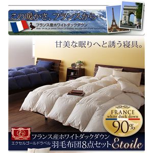 フランス産ホワイトダック ダウンエクセルゴールドラベル羽毛布団8点セット 【Etoile】エトワール ベッドタイプ キングサイズ マリンネイビー