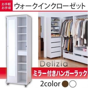 お手軽・お手頃ウォークインクローゼット【Delizia】デリジア ミラー付きハンガーラック ダークブラウン