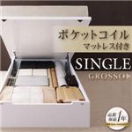 コンセント付き・ガス圧式跳ね上げ収納ベッド【GROSSO】グロッソ【ポケットコイルマットレス付き】シングル ホワイト