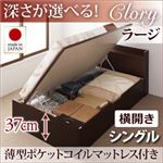 開閉タイプ＆深さが選べるコンセント付きガス圧式跳ね上げ収納ベッド【Clory】クローリー・ラージシングル【横開き】薄型ポケットコイルマットレス付き ダークブラウン