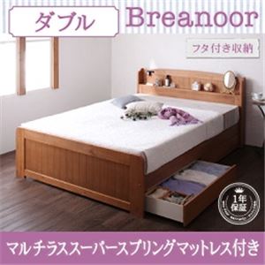 天然木アンティークカントリー調フタ付き収納＆コンセント付きすのこベッド【Breanoor】ブリアヌール 【マルチラススーパースプリングマットレス付き】ダブル アンティークブラウン