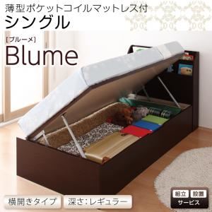【組立設置費込】 収納ベッド レギュラー シングル【横開き】【Blume】【薄型ポケットコイルマットレス付】 ホワイト 開閉＆深さが選べるガス圧式跳ね上げ収納ベッド【Blume】ブルーメの詳細を見る