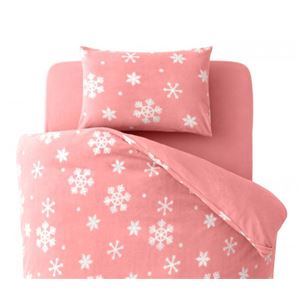 布団カバーセット シングル 柄：雪 カラー：ピンク 32色柄から選べるスーパーマイクロフリースカバーシリーズ ベッド用3点セット - 拡大画像