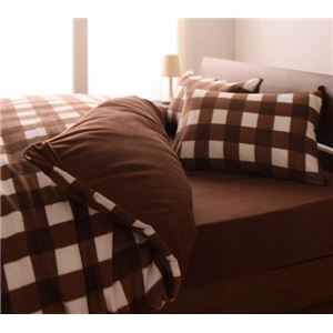 布団カバーセット シングル 柄：チェック カラー：ブラウン 32色柄から選べるスーパーマイクロフリースカバーシリーズ ベッド用3点セット - 拡大画像