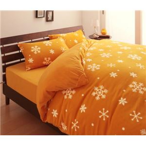 布団カバーセット セミダブル 柄：雪 カラー：オレンジ 32色柄から選べるスーパーマイクロフリースカバーシリーズ ベッド用3点セット - 拡大画像