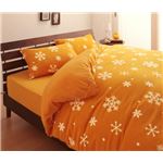 布団カバーセット ダブル 柄：雪 カラー：オレンジ 32色柄から選べるスーパーマイクロフリースカバーシリーズ ベッド用3点セット