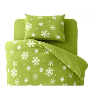 布団カバーセット ダブル 柄：雪 カラー：グリーン 32色柄から選べるスーパーマイクロフリースカバーシリーズ ベッド用3点セット - 拡大画像