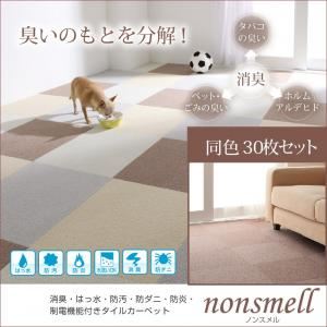 タイルカーペット 同色30枚入り【nonsmell】レッド 消臭・撥水・防汚・防ダニ・防炎・制電機能付きタイルカーペット【nonsmell】ノンスメル - 拡大画像