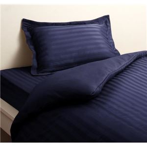 布団カバーセット シングル ミッドナイトブルー 9色から選べるホテルスタイル ストライプサテンカバーリング ベッド用セット - 拡大画像