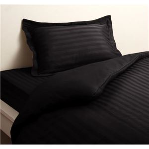 布団カバーセット セミダブル サイレントブラック 9色から選べるホテルスタイル ストライプサテンカバーリング ベッド用セット - 拡大画像