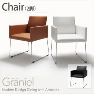 【テーブルなし】チェア2脚セット【Graniel】ホワイト モダンデザインアームチェア付きダイニング【Graniel】グラニエル チェア2脚 - 拡大画像