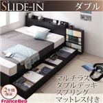 収納ベッド ダブル【SLIDE-IN】【マルチラスダブルデッキスプリングマットレス付き】 ブラック 棚・コンセント_ヘッドボードスライド収納ベッド 【SLIDE-IN】スライドイン