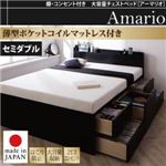 チェストベッド セミダブル【Armario】【薄型ポケットコイルマットレス付き】ブラック 棚・コンセント付き 大容量チェストベッド【Armario】アーマリオ