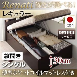 【組立設置費込】収納ベッド シングル・レギュラー【縦開き】【Renati】【薄型ポケットコイルマットレス付】ナチュラル 国産跳ね上げ収納ベッド【Renati】レナーチ - 拡大画像