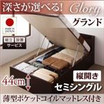 【組立設置】収納ベッド セミシングル・グランド【縦開き】【Clory】【薄型ポケットコイルマットレス付】ダークブラウン 国産跳ね上げ収納ベッド【Clory】クローリー