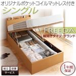 【組立設置】収納ベッド シングル・グランド【縦開き】【Freeda】【オリジナルポケットコイルマットレス付】ダークブラウン 国産跳ね上げ収納ベッド【Freeda】フリーダ