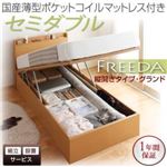 【組立設置】収納ベッド セミダブル・グランド【縦開き】【Freeda】【国産薄型ポケットコイルマットレス付】ダークブラウン 国産跳ね上げ収納ベッド【Freeda】フリーダ