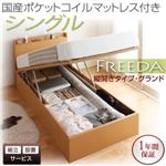 【組立設置】収納ベッド シングル・グランド【縦開き】【Freeda】【国産ポケットコイルマットレス付】ダークブラウン 国産跳ね上げ収納ベッド【Freeda】フリーダ