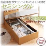 収納ベッド セミシングル・グランド【縦開き】【Freeda】【国産薄型ポケットコイルマットレス付】ダークブラウン 国産跳ね上げ収納ベッド【Freeda】フリーダ