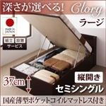 【組立設置】収納ベッド セミシングル・ラージ【縦開き】【Clory】【国産薄型ポケットコイルマットレス付】ダークブラウン 国産跳ね上げ収納ベッド【Clory】クローリー