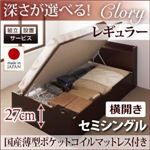 【組立設置】収納ベッド セミシングル・レギュラー【横開き】【Clory】【国産薄型ポケットコイルマットレス付】ダークブラウン 国産跳ね上げ収納ベッド【Clory】クローリー