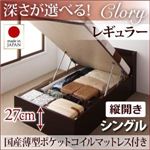 収納ベッド シングル・レギュラー【縦開き】【Clory】【国産薄型ポケットコイルマットレス付】ダークブラウン 国産跳ね上げ収納ベッド【Clory】クローリー