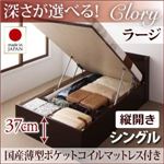 収納ベッド シングル・ラージ【縦開き】【Clory】【国産薄型ポケットコイルマットレス付】ダークブラウン 国産跳ね上げ収納ベッド【Clory】クローリー