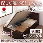 収納ベッド セミシングル・レギュラー【横開き】【Clory】【国産薄型ポケットコイルマットレス付】ホワイト 国産跳ね上げ収納ベッド【Clory】クローリー