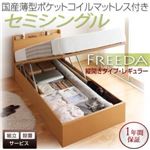 【組立設置】収納ベッド セミシングル・レギュラー【縦開き】【Freeda】【国産薄型ポケットコイルマットレス付】ホワイト 国産跳ね上げ収納ベッド【Freeda】フリーダ