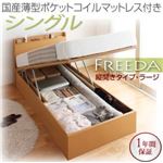 収納ベッド シングル・ラージ【縦開き】【Freeda】【国産薄型ポケットコイルマットレス付】ダークブラウン 国産跳ね上げ収納ベッド【Freeda】フリーダ