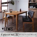 ダイニングセット 4点セットB（テーブル+チェア×2+背付ベンチ）【LEWIS】ライトブラウン 天然木北欧ヴィンテージスタイルダイニング【LEWIS】ルイス