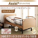 電動リクライニングベッド フラットタイプ【Assist+】【国産ポケットコイルマットレス付】ブラウン モダンデザイン・昇降付き電動ベッド【Assist+】アシストプラス