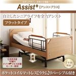 電動リクライニングベッド フラットタイプ【Assist+】【ポケットコイルマットレス（ラクム）リバーシブル付】ブラウン モダンデザイン・昇降付き電動ベッド【Assist+】アシストプラス