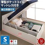 【組立設置費込】収納ベッド レギュラー・シングル【Mulante】【薄型ポケットコイルマットレス付き】フレームカラー：ダークブラウン コンセント付き_フラットヘッドボード_跳ね上げベッド【Mulante】ムランテ