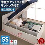 【組立設置費込】収納ベッド ラージ・セミシングル【Mulante】【薄型ポケットコイルマットレス付き】フレームカラー：ダークブラウン コンセント付き_フラットヘッドボード_跳ね上げベッド【Mulante】ムランテ