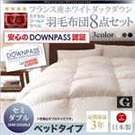 布団8点セット ベッドタイプ セミダブル アイボリー【DOWNPASS認証】フランス産ホワイトダックダウンエクセルゴールドラベル羽毛布団8点セット