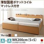 チェストベッド ワイドキング200【国産薄型ポケットコイルマットレス付き A+A】フレームカラー：ダークブラウン 大容量収納ファミリーチェストベッド TRACT トラクト