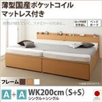 チェストベッド ワイドキング200【国産薄型ポケットコイルマットレス付き A+A 鍵・ガード付き】フレームカラー：ダークブラウン 大容量収納ファミリーチェストベッド TRACT トラクト