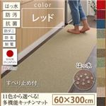 キッチンマット 60×300cm【humming】レッド 11色から選べる！はっ水・防汚・防ダニ・抗菌・防炎・制電機能付きキッチンマット【humming】ハミング