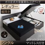 収納ベッド シングル・レギュラー【縦開き】【薄型ポケットコイルマットレス付き】フレームカラー：ホワイト モダンデザイン_ガス圧式大容量跳ね上げベッド Criteria クリテリア