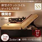 収納ベッド セミシングル・ラージ【横開き】【薄型ポケットコイルマットレス付き】フレームカラー：ホワイト モダンライト・コンセント_ガス圧式大容量跳ね上げベッド Lunalight ルナライト