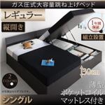 【組立設置費込】収納ベッド シングル・レギュラー【縦開き】【薄型ポケットコイルマットレス付き】フレームカラー：ホワイト モダンデザイン_ガス圧式大容量跳ね上げベッド Criteria クリテリア