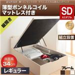 【組立設置費込】収納ベッド セミダブル・レギュラー【縦開き】【薄型ボンネルコイルマットレス付き】フレームカラー：ナチュラル 通気性抜群 棚コンセント付 大容量跳ね上げベッド Prostor プロストル