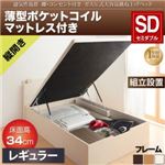 【組立設置費込】収納ベッド セミダブル・レギュラー【縦開き】【薄型ポケットコイルマットレス付き】フレームカラー：ナチュラル 通気性抜群 棚コンセント付 大容量跳ね上げベッド Prostor プロストル