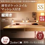 【組立設置費込】収納ベッド セミシングル・ラージ【縦開き】【薄型ポケットコイルマットレス付き】フレームカラー：ホワイト モダンライト・コンセント_ガス圧式大容量跳ね上げベッド Lunalight ルナライト