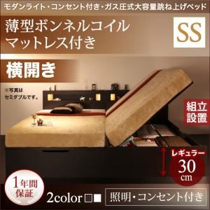 【組立設置費込】収納ベッド セミシングル・レギュラー【横開き】【薄型ボンネルコイルマットレス付き】フレームカラー：ダークブラウン モダンライト・コンセント_ガス圧式大容量跳ね上げベッド Lunalight ルナライト